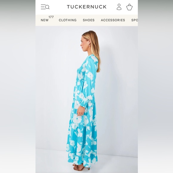 Tuckernuck Turquoise Watercolor Floral Libby Dress - Picture 3 of 5
